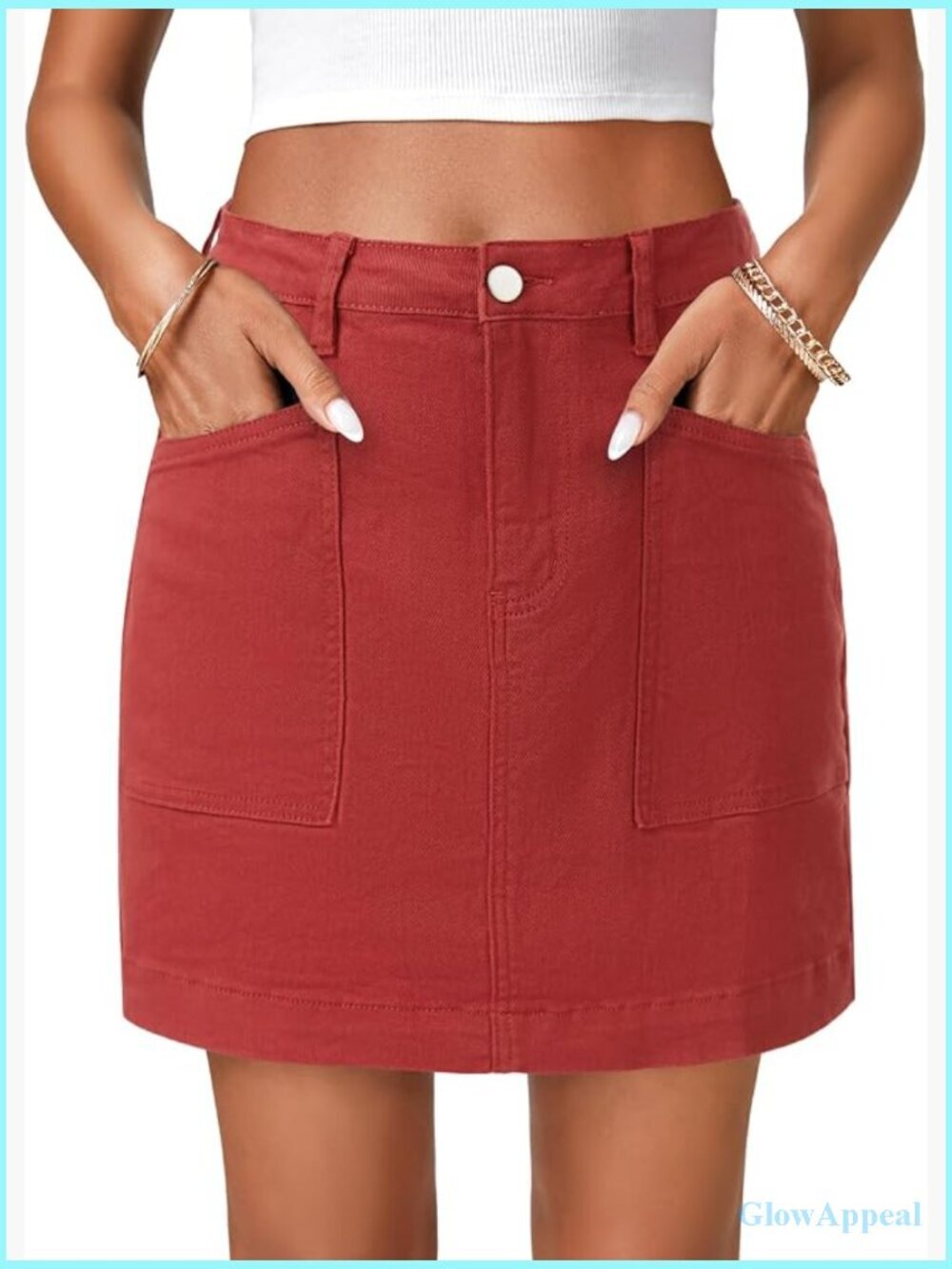 High Waist Denim Mini Skirt with Pockets Stretch Cotton